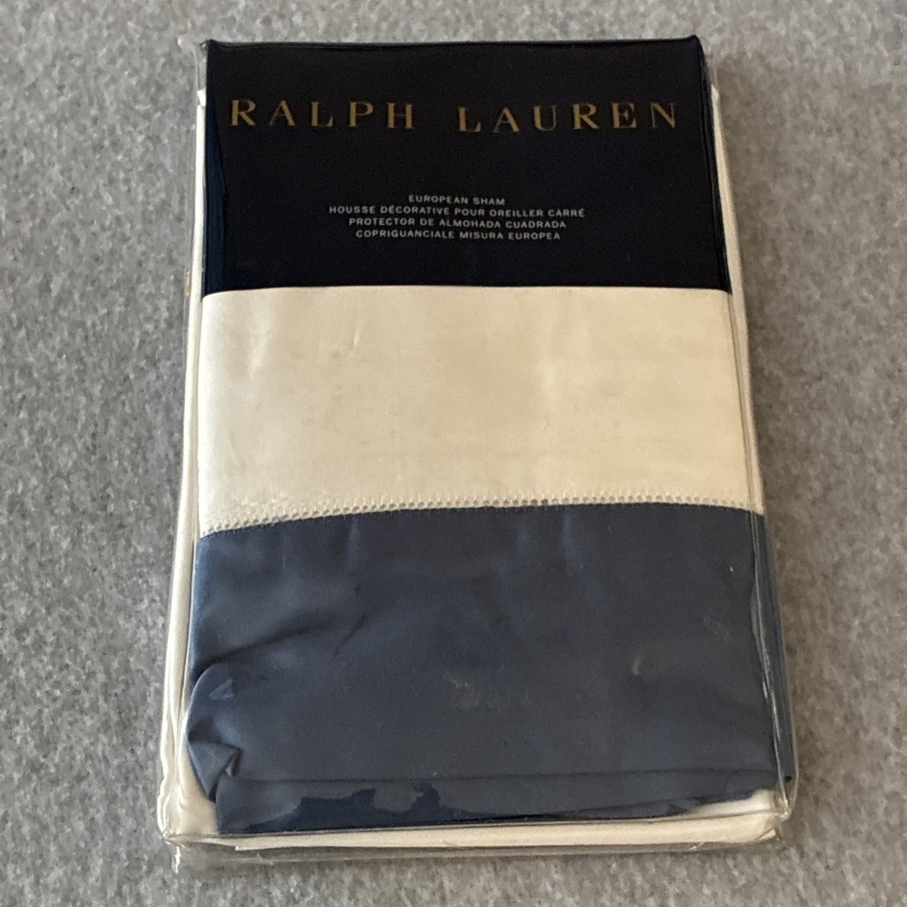 NWT Ralph Lauren Langdon Euro Pillow Sham 624 TC Blue/White